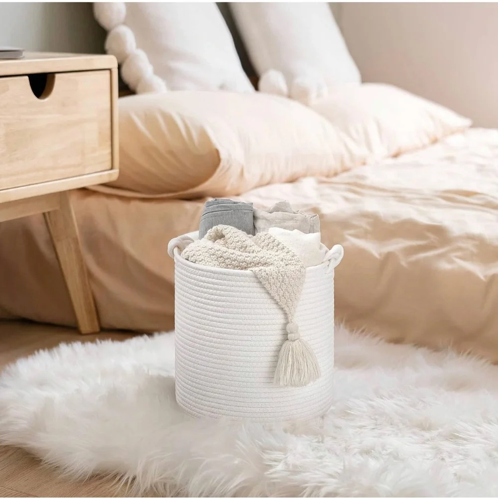 Cotton Woven White Basket NEW